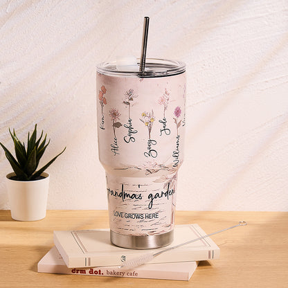 Custom tumbler 30oz - Birth Flower Name Text