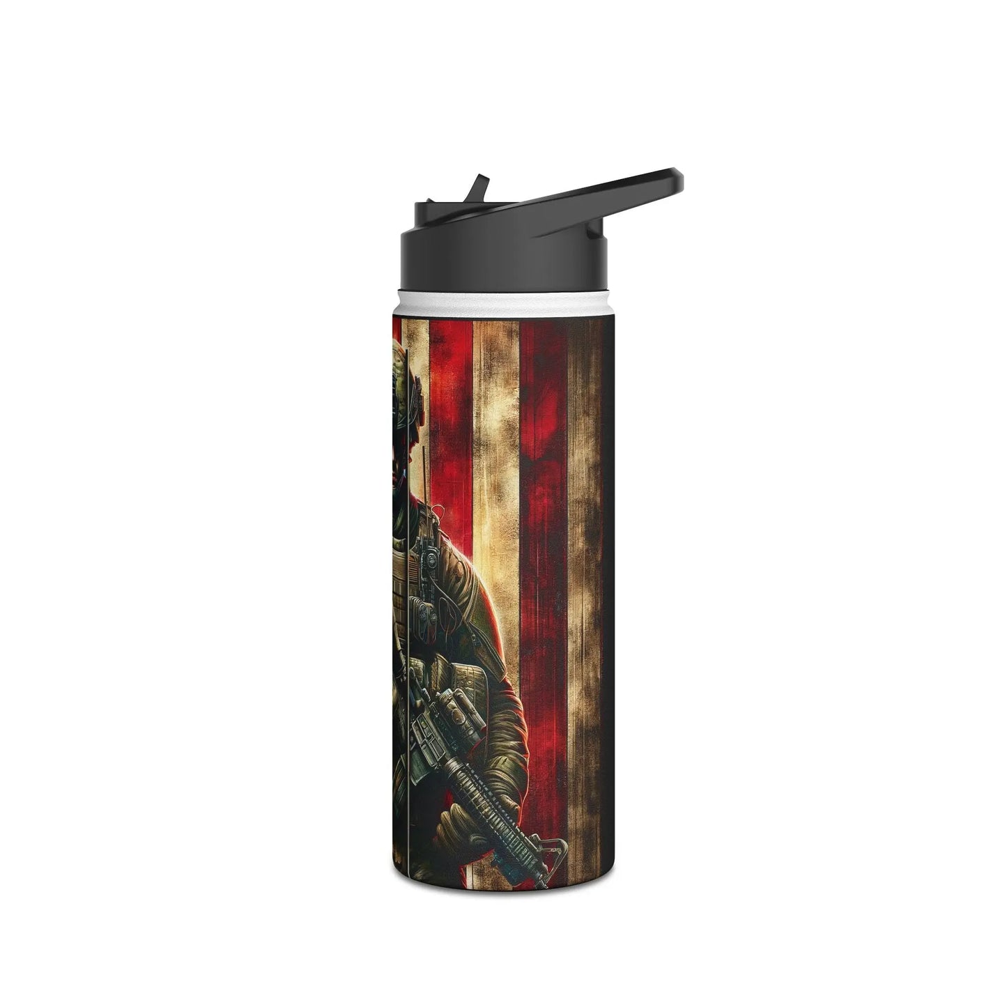 Patriotic Soldier and American Flag Stainless Steel Water Bottle - Tumbler World