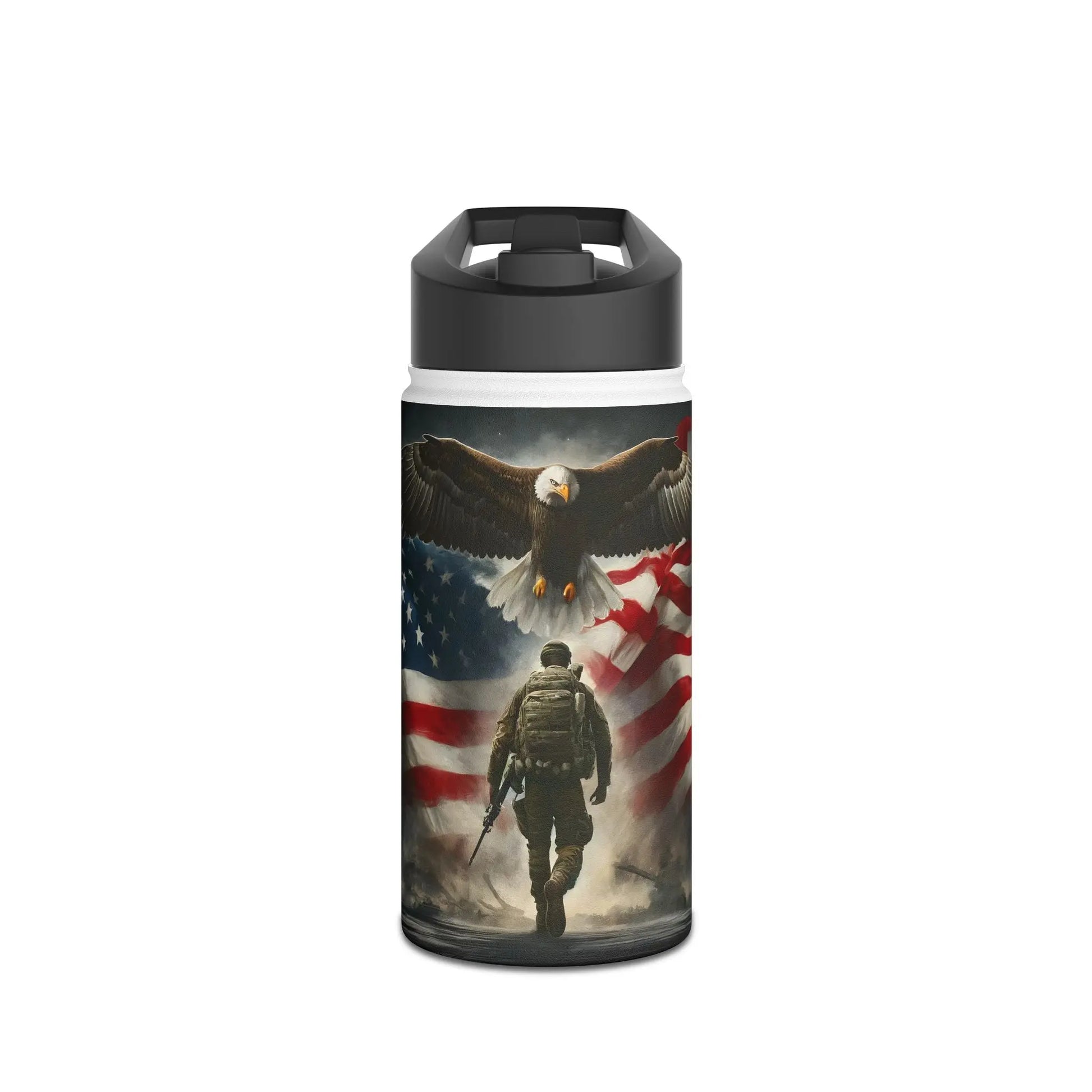 Patriotic Soldier and Eagle American Flag Stainless Steel Water Bottle - Tumbler World