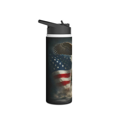 Patriotic Soldier and Eagle American Flag Stainless Steel Water Bottle - Tumbler World