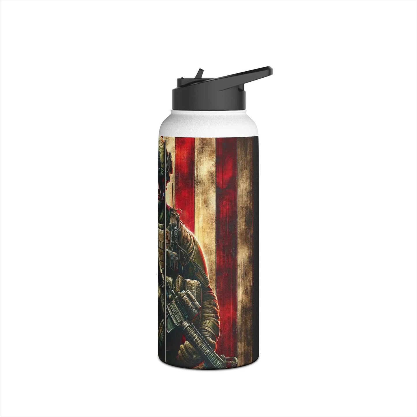 Patriotic Soldier and American Flag Stainless Steel Water Bottle - Tumbler World