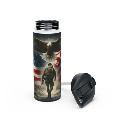 Patriotic Soldier and Eagle American Flag Stainless Steel Water Bottle - Tumbler World