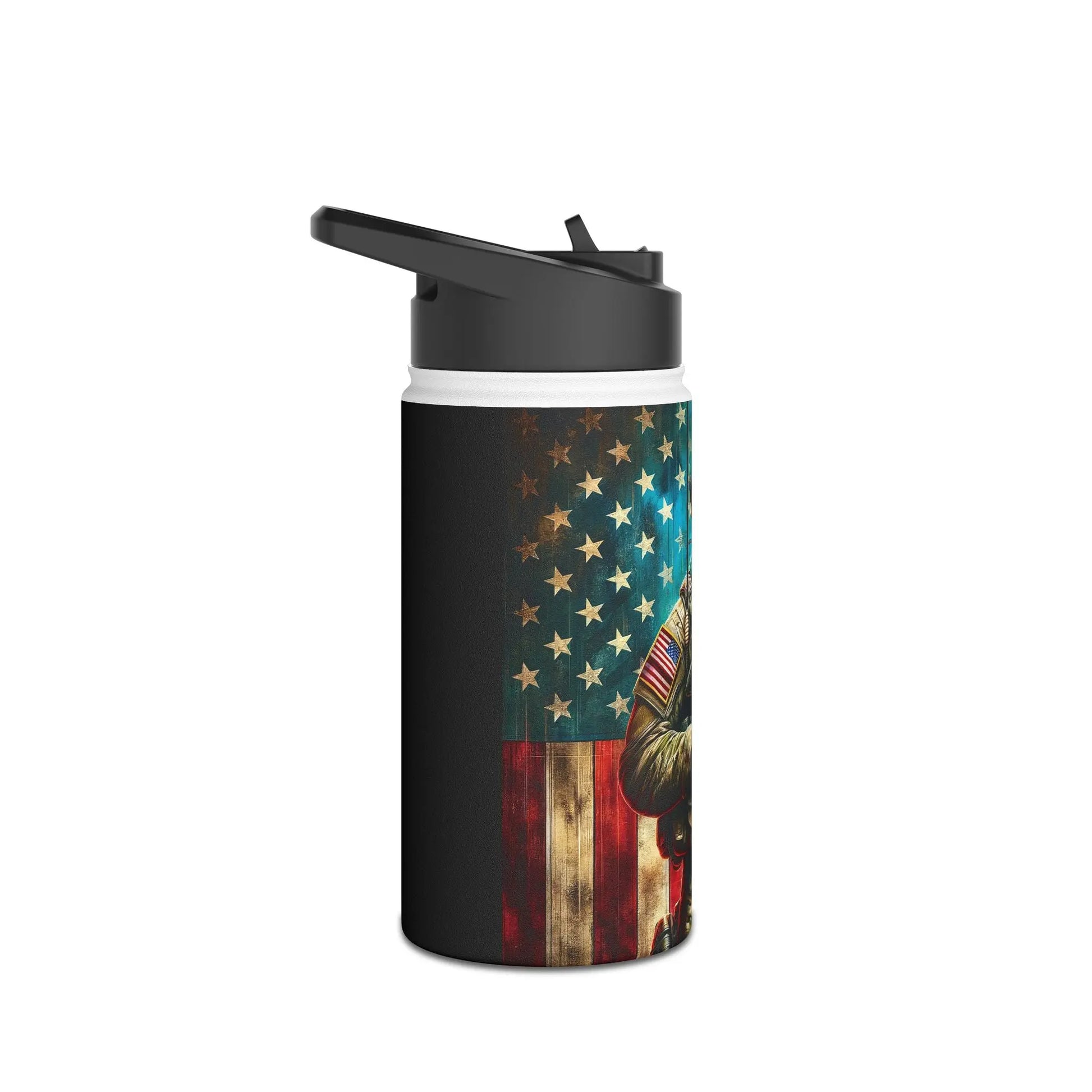 Patriotic Soldier and American Flag Stainless Steel Water Bottle - Tumbler World