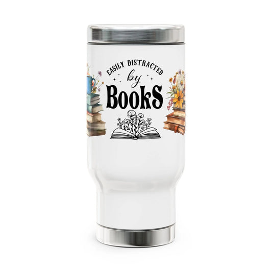 Easily Distracted by Books Tumbler with handle Tumblers Tumbler World 14oz 