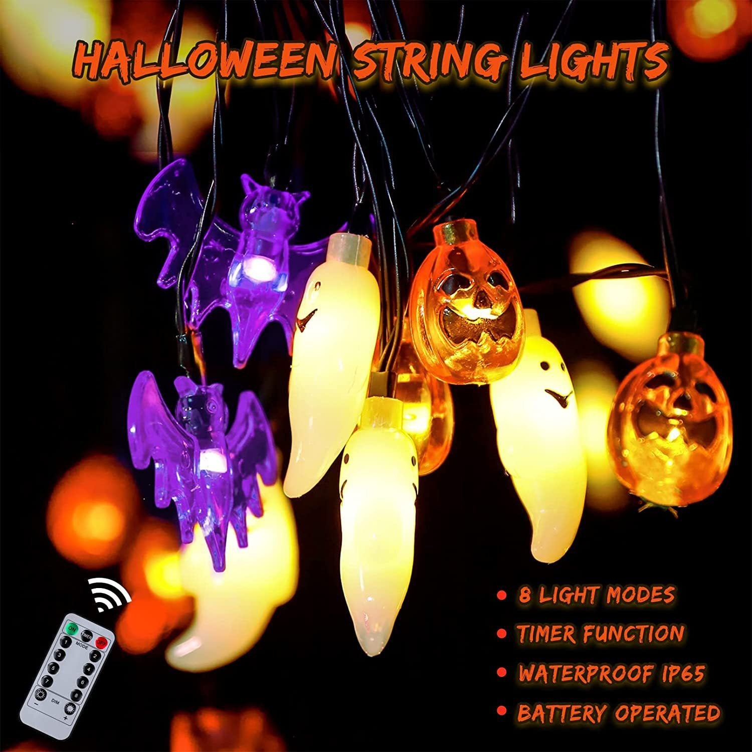 LED Halloween Pumpkin Spider Bat Skull String Light Lamp Home Garden Party Outdoor Halloween Decoration Lantern Light - Tumbler World