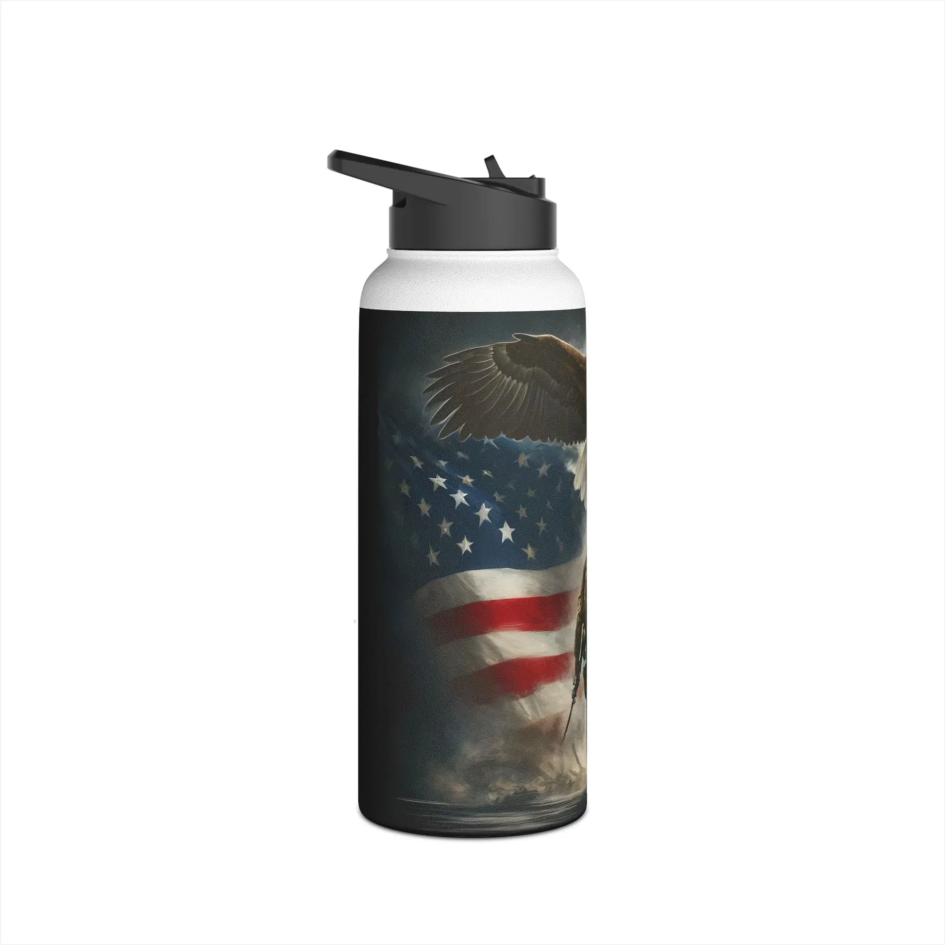 Patriotic Soldier and Eagle American Flag Stainless Steel Water Bottle - Tumbler World