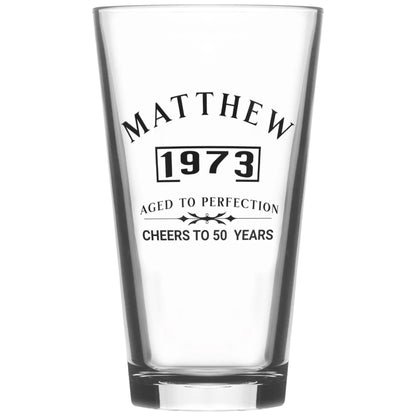 1973 aged to perfection pint glass 16oz Drinkware Tumbler World 