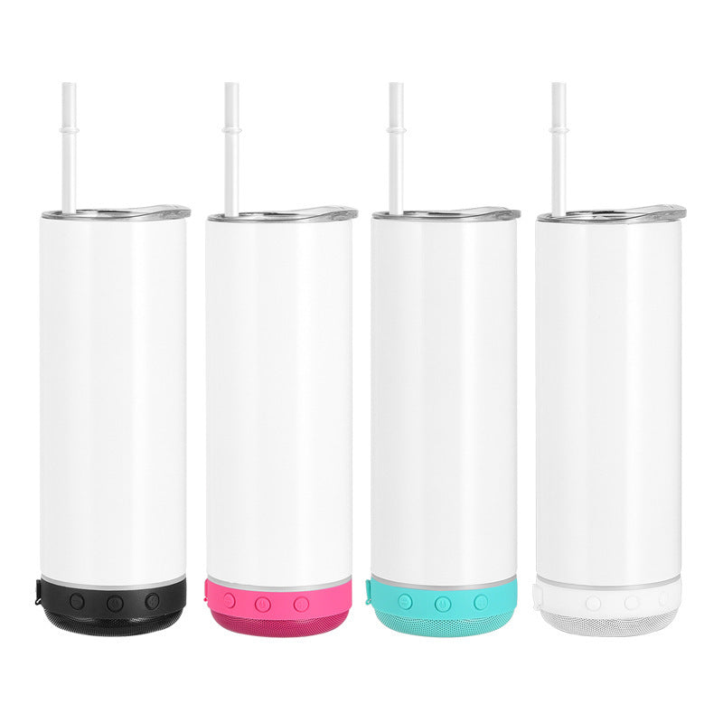 Four 20oz Bluetooth tumblers with colorful speaker bases