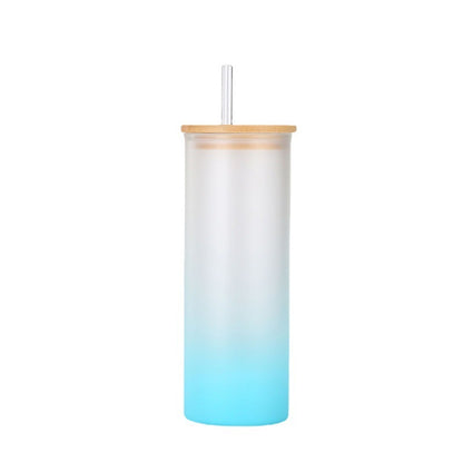 Gradient Matte Frosted Glass Can with Bamboo Lid Drinkware Tumbler World 