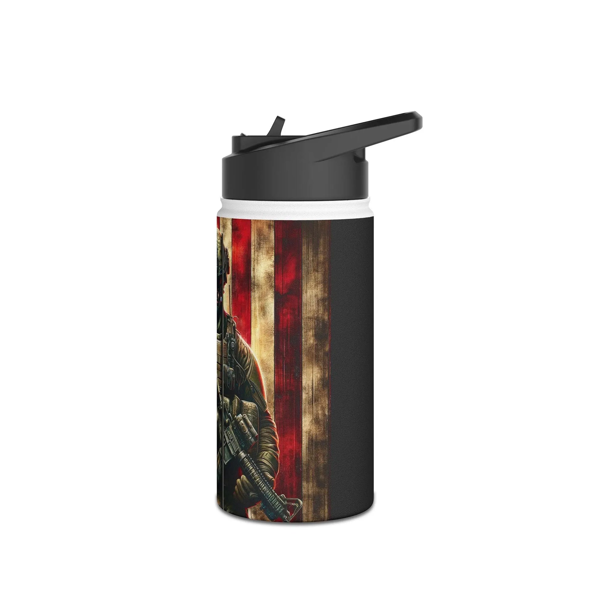 Patriotic Soldier and American Flag Stainless Steel Water Bottle - Tumbler World