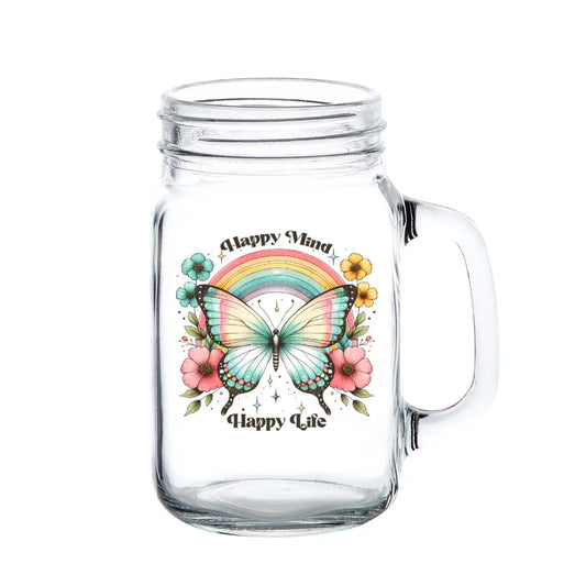 Happy Mind Happy Life Mason Jar 16oz - Tumbler World