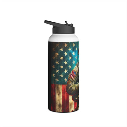 Patriotic Soldier and American Flag Stainless Steel Water Bottle - Tumbler World