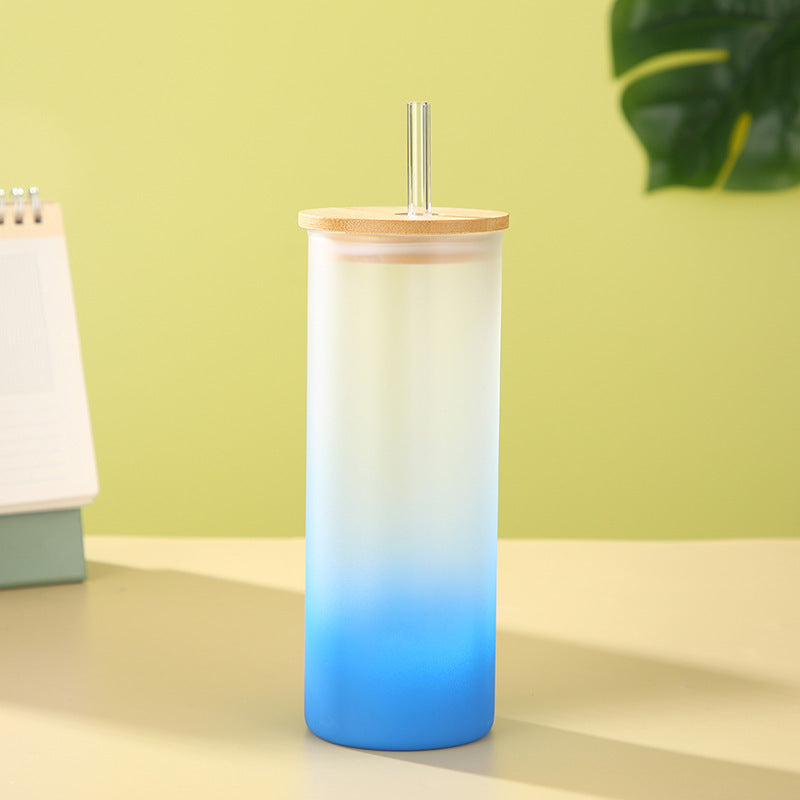 Gradient Matte Frosted Glass Can with Bamboo Lid - Tumbler World