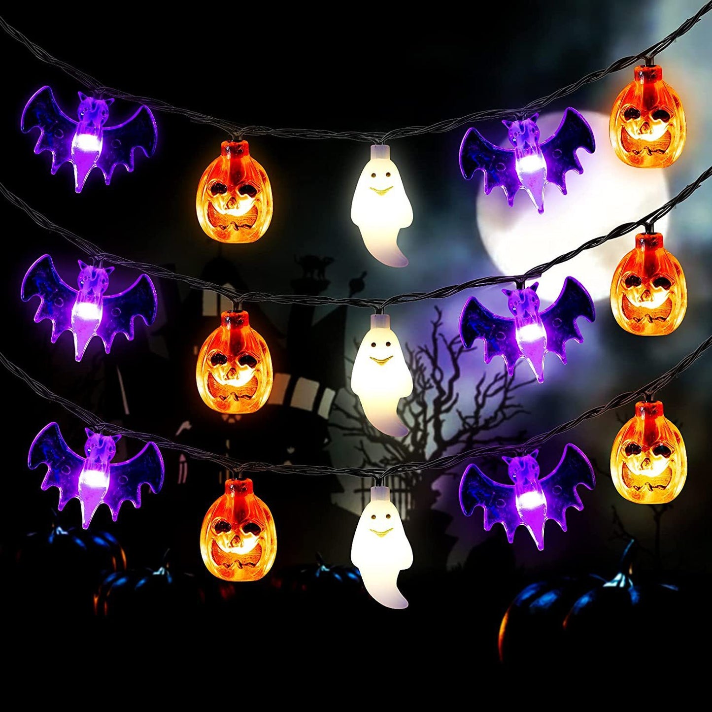 LED Halloween Pumpkin Spider Bat Skull String Light Lamp Home Garden Party Outdoor Halloween Decoration Lantern Light - Tumbler World