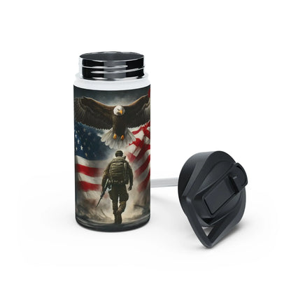 Patriotic Soldier and Eagle American Flag Stainless Steel Water Bottle - Tumbler World