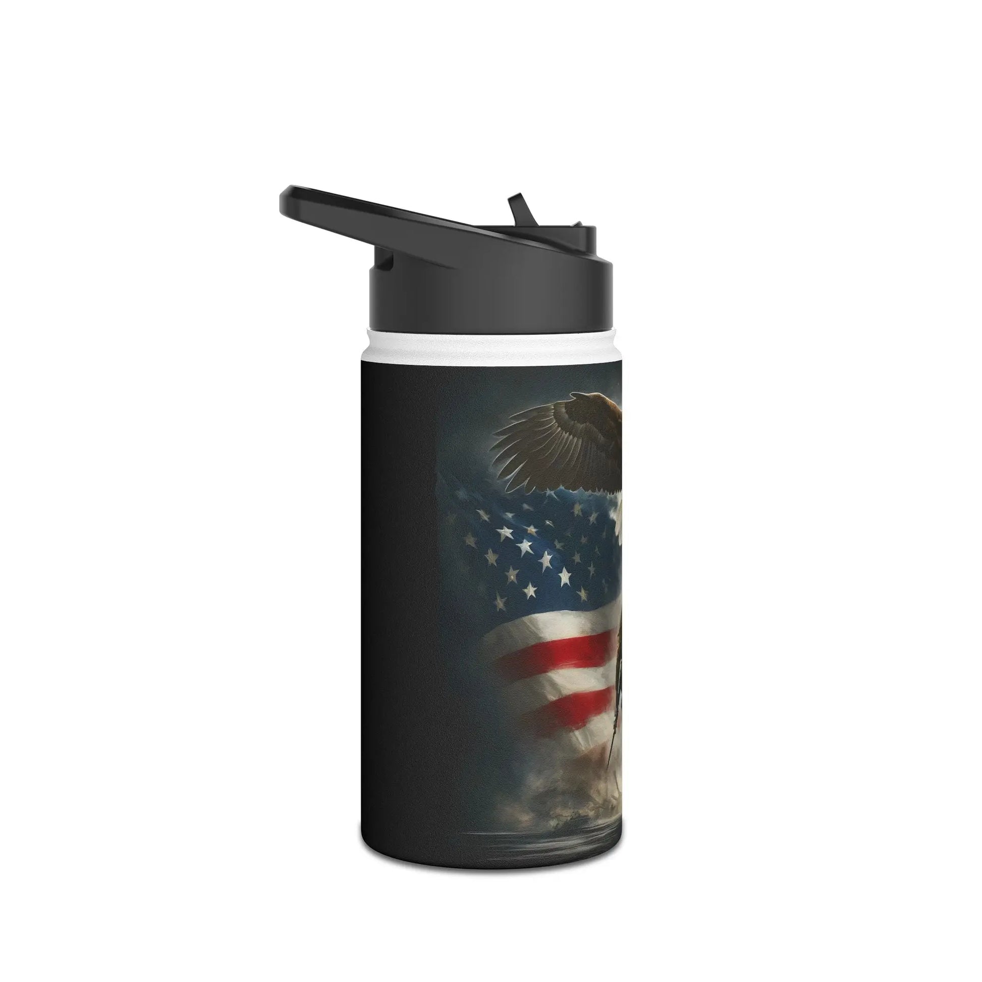 Patriotic Soldier and Eagle American Flag Stainless Steel Water Bottle - Tumbler World