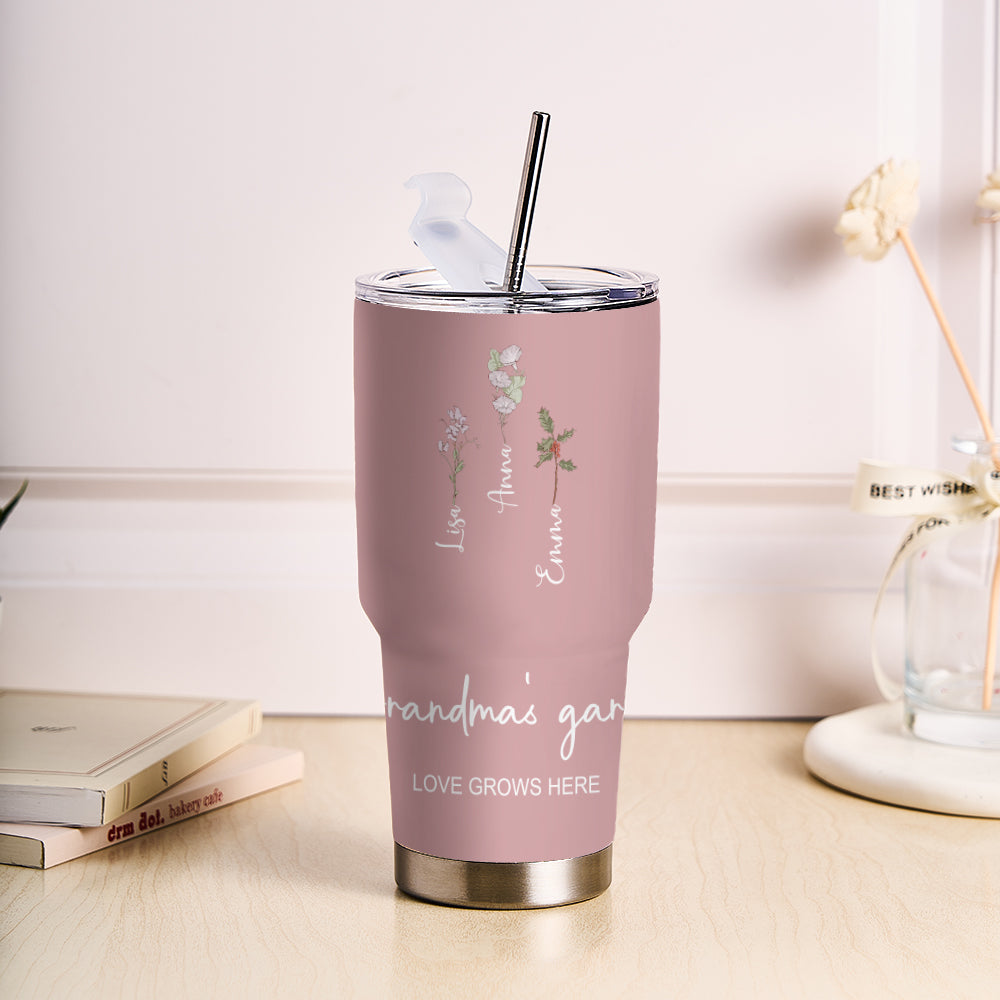 Custom tumbler 30oz - Birth Flower Name Text