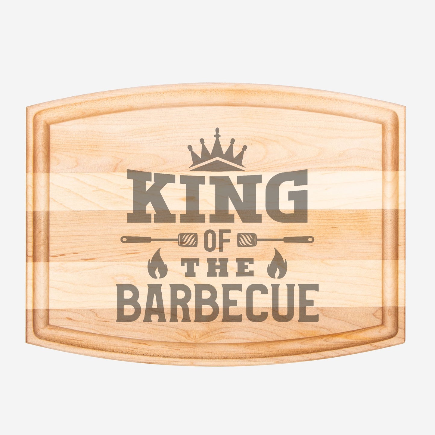 Maple barbecue cutting board with groove and engraved design