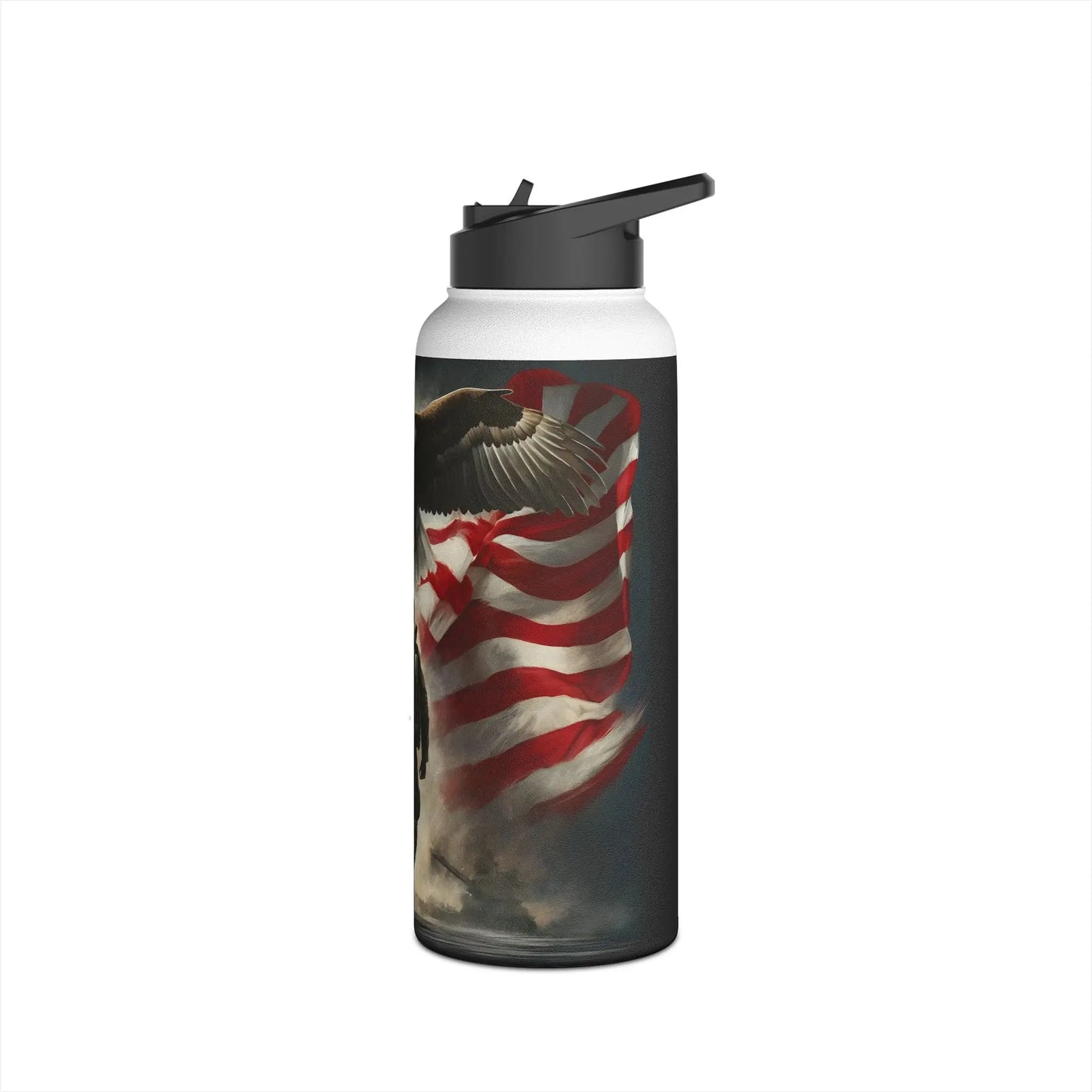 Patriotic Soldier and Eagle American Flag Stainless Steel Water Bottle - Tumbler World