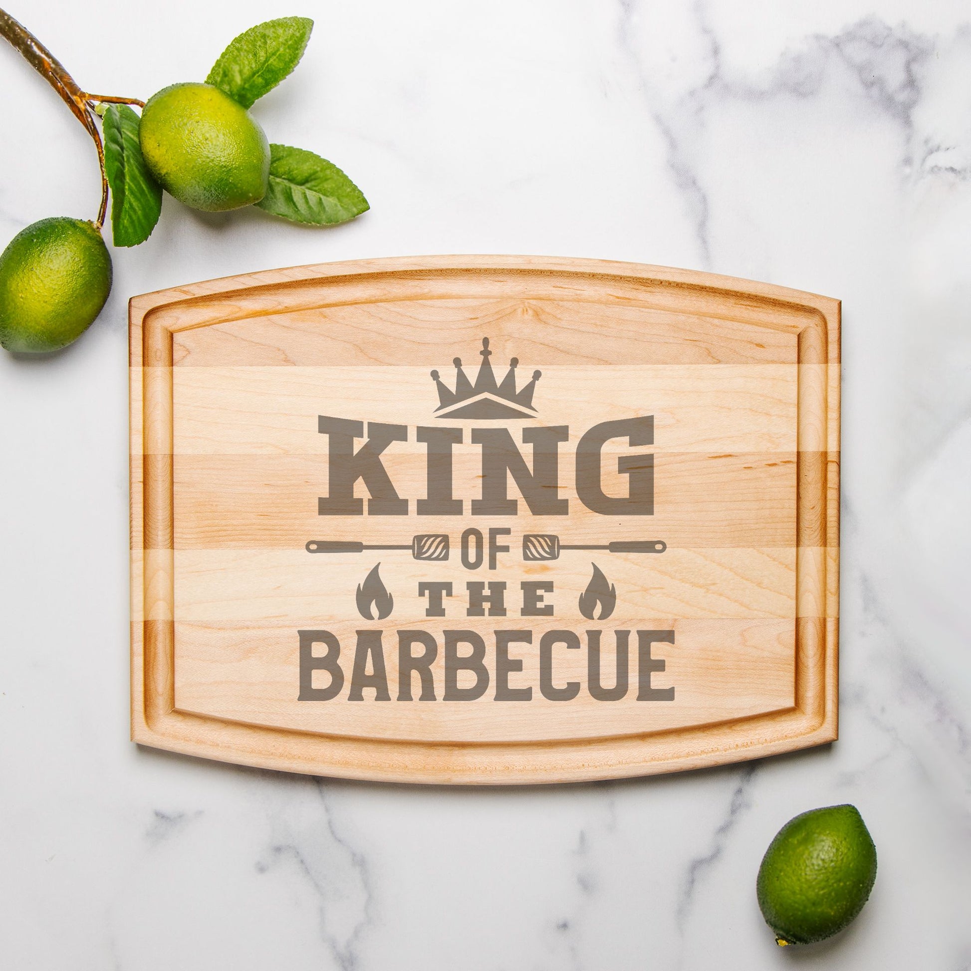 Engraved maple cutting board for barbecue with groove