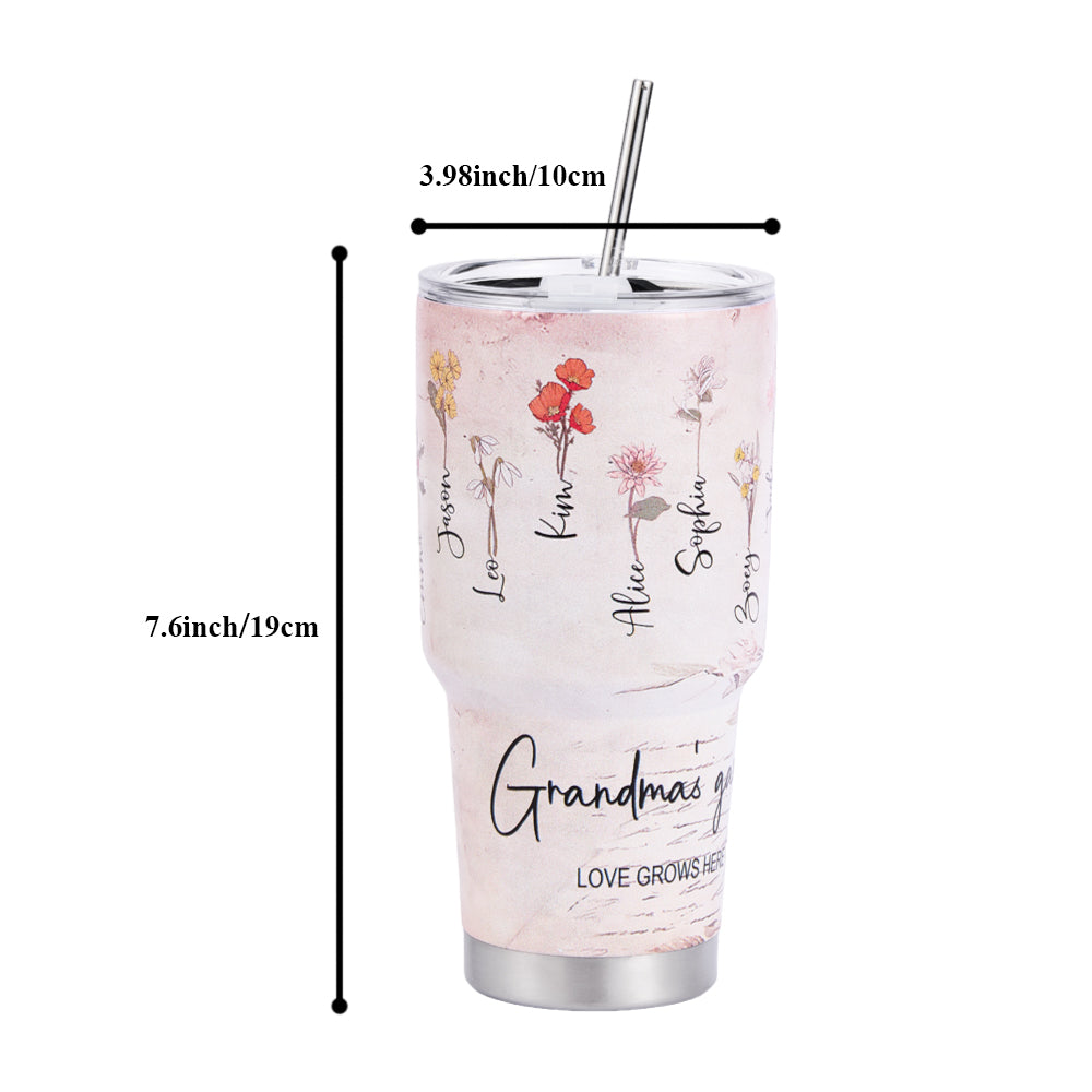 Custom tumbler 30oz - Birth Flower Name Text