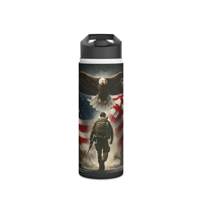 Patriotic Soldier and Eagle American Flag Stainless Steel Water Bottle - Tumbler World