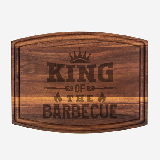 Walnut barbecue cutting board with groove and engraved design