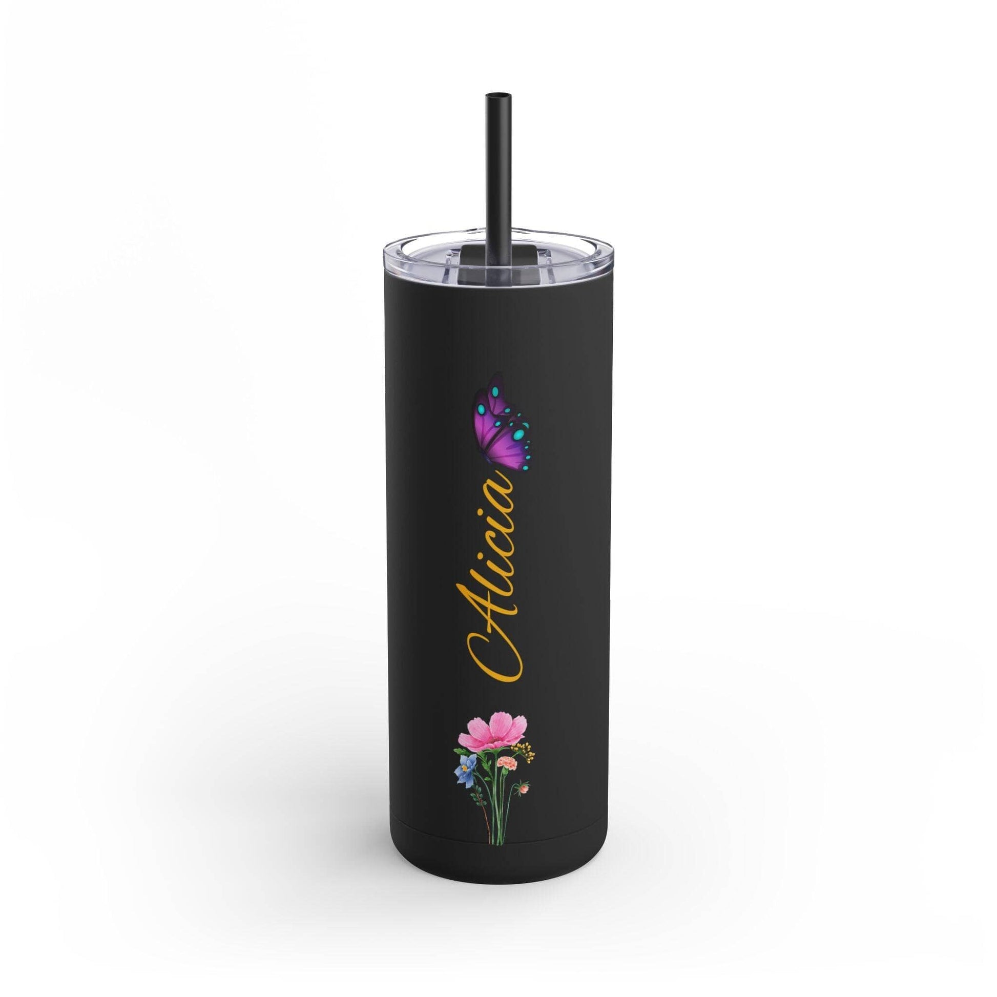 Personalized Skinny Tumbler with straw 20oz Mug Tumbler World Black 20oz Matte