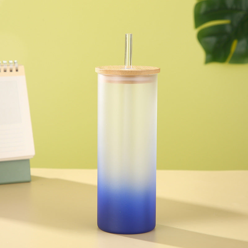 Gradient Matte Frosted Glass Can with Bamboo Lid - Tumbler World