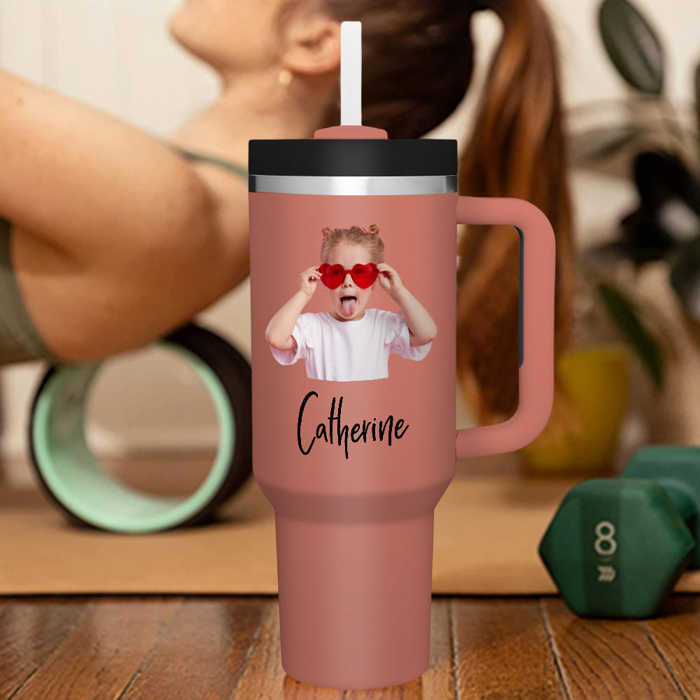 Personalized Text 40oz Insulated Mug with Handle and Straw Stainless Steel