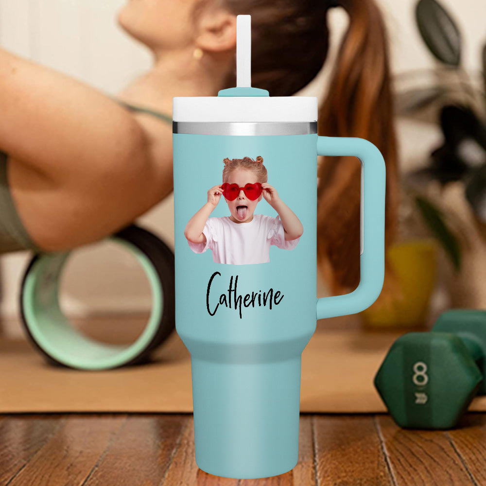 Personalized Text 40oz Insulated Mug with Handle and Straw Stainless Steel