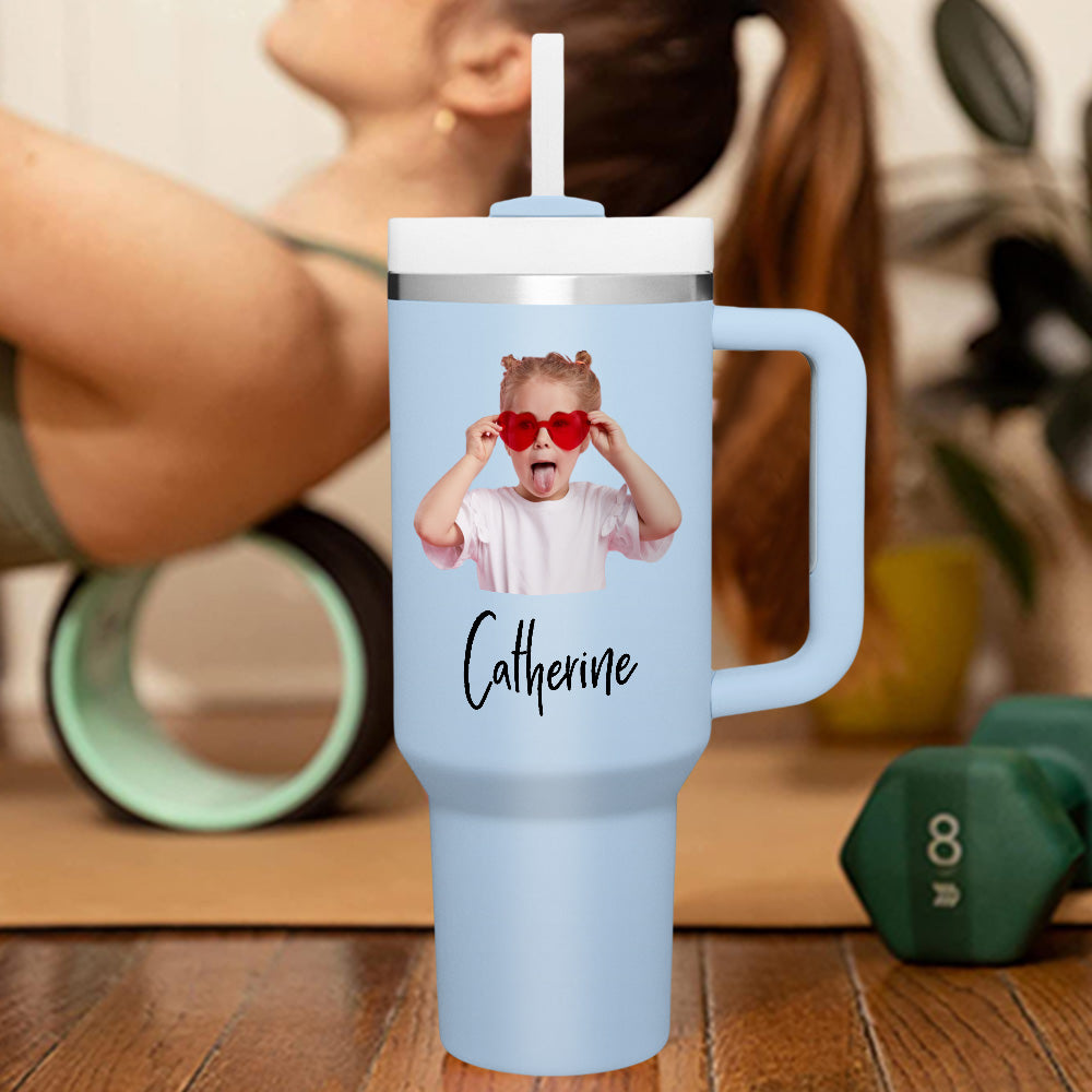 Personalized Text 40oz Insulated Mug with Handle and Straw Stainless Steel