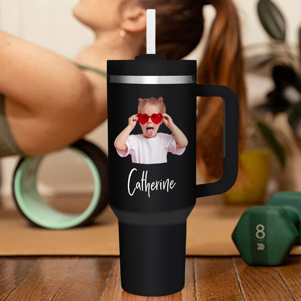 Personalized Text 40oz Insulated Mug with Handle and Straw Stainless Steel