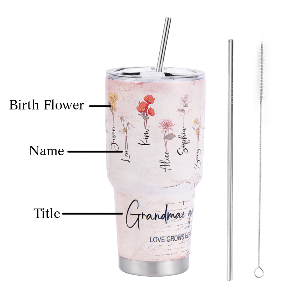 Custom tumbler 30oz - Birth Flower Name Text