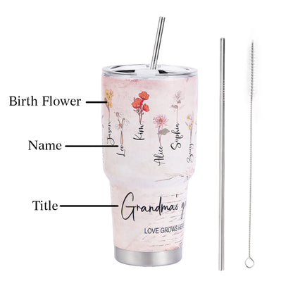 Custom tumbler 30oz - Birth Flower Name Text