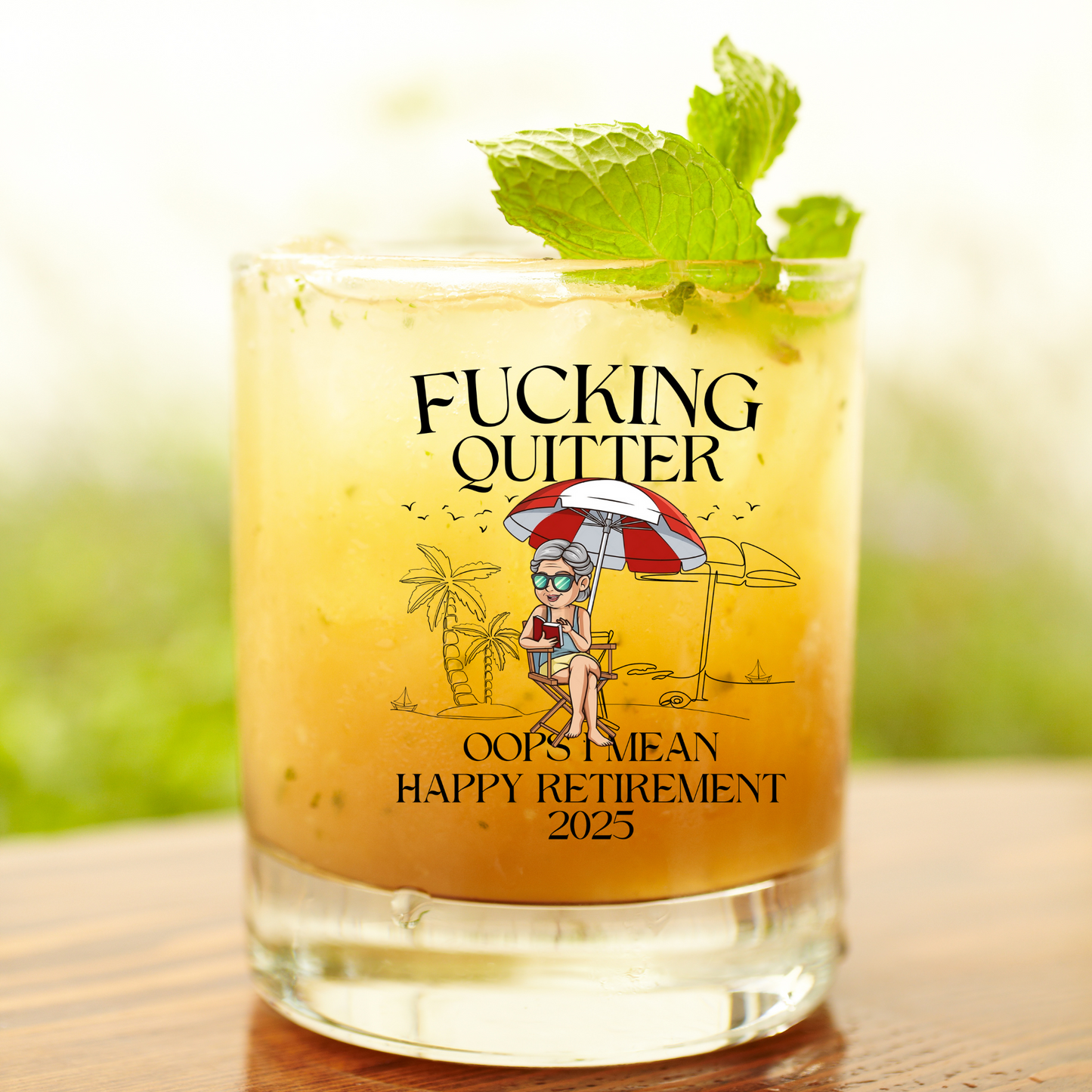 Funny Retirement Whiskey Glass – Fucking Quitter