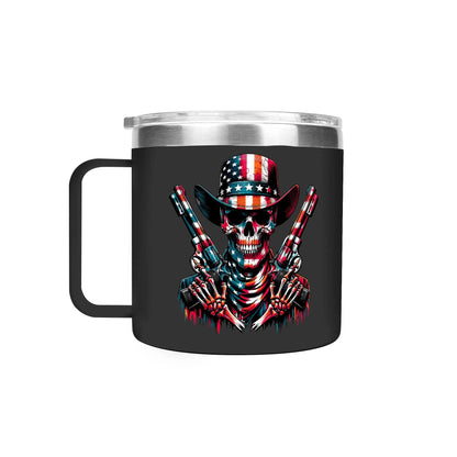 Patriotic Skull Tumbler 14oz Tumblers Tumbler World Black 