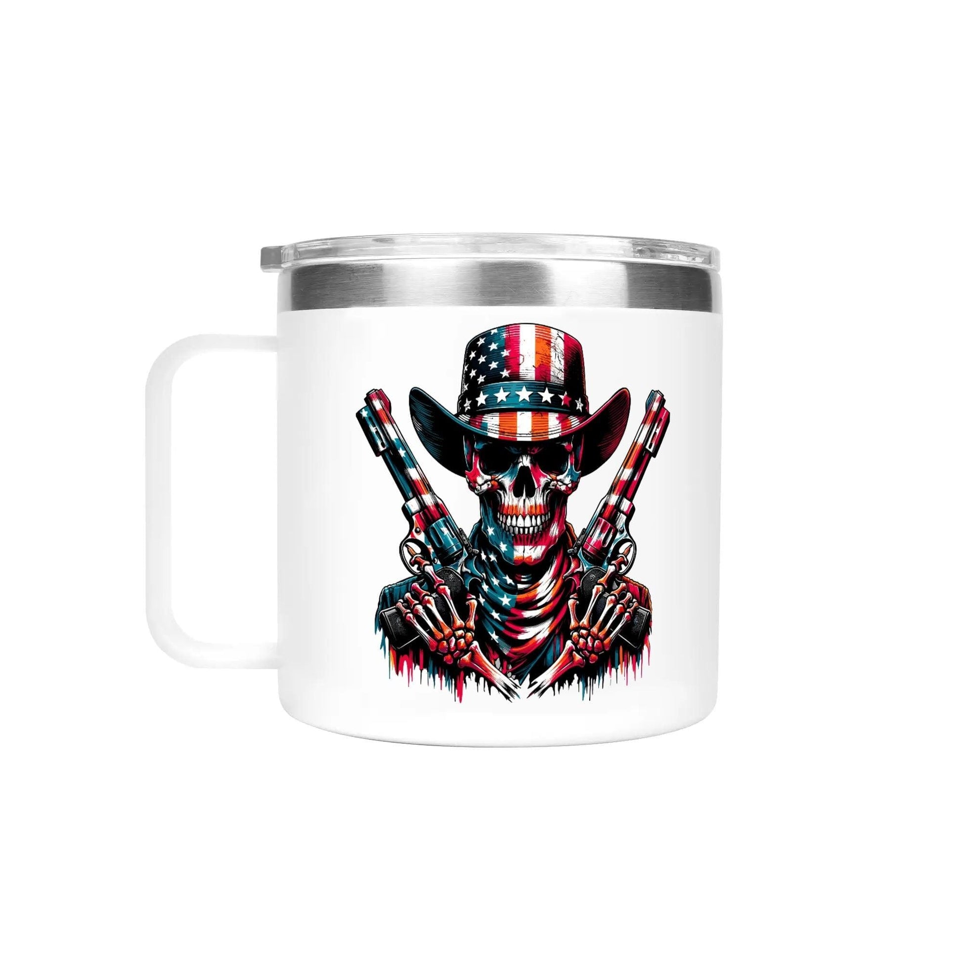 Patriotic Skull Tumbler 14oz Tumblers Tumbler World White 