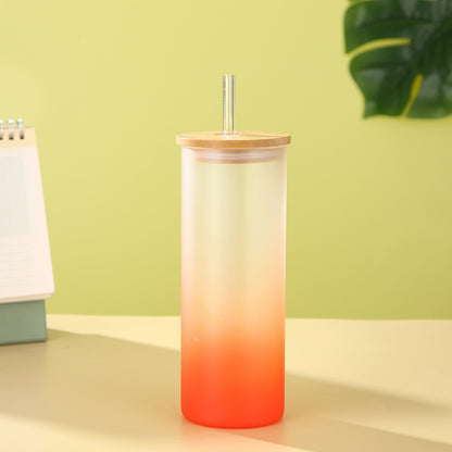 Gradient Matte Frosted Glass Can with Bamboo Lid - Tumbler World