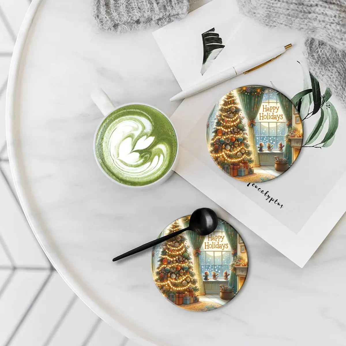 Christmas tree round ceramic coasters barware Tumbler World 