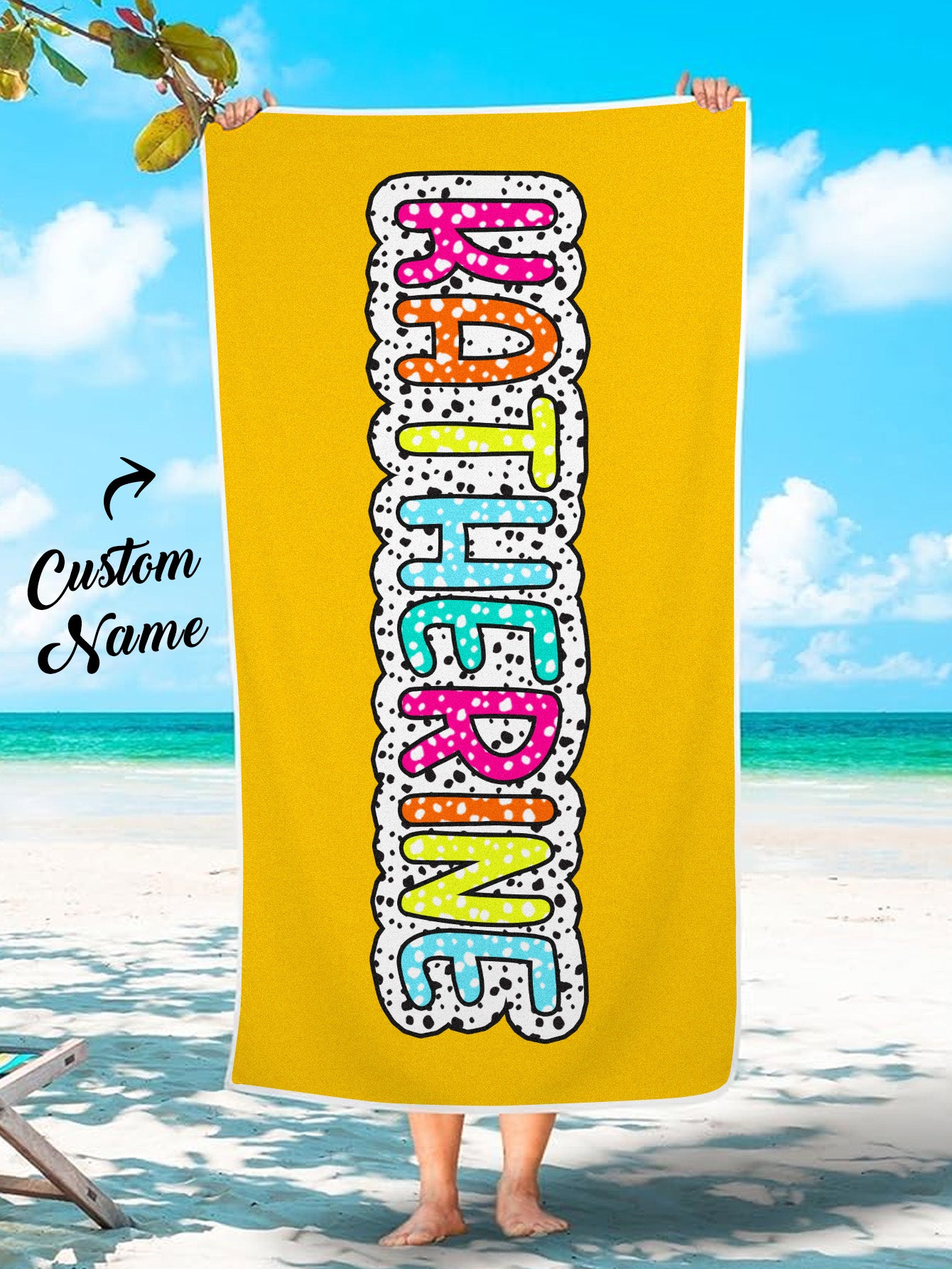 Personalized Dalmatian Dots Beach Towel