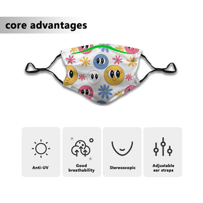 Mask with Colorful Smiley Faces and Flowers Design