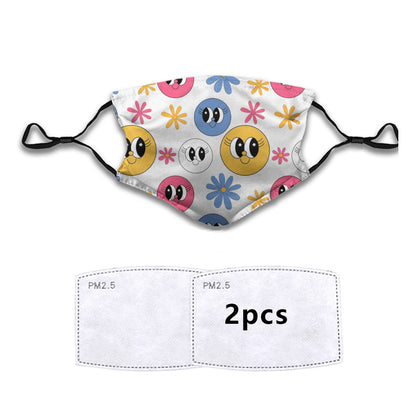 Mask with Colorful Smiley Faces and Flowers Design