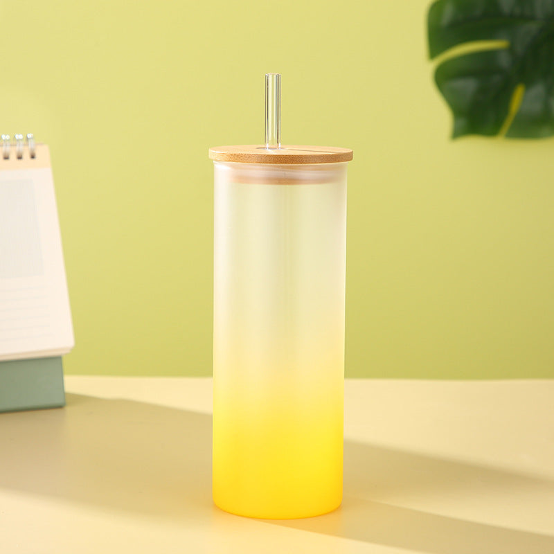 Gradient Matte Frosted Glass Can with Bamboo Lid - Tumbler World