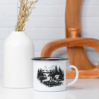  enamel camping mug black rim