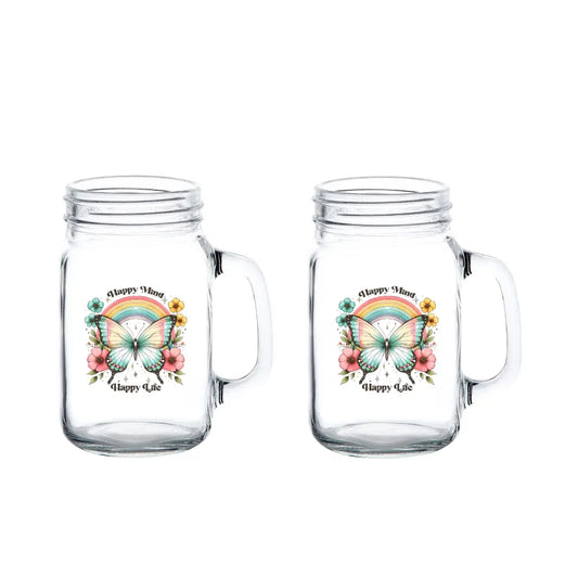 Happy Mind Happy Life Mason Jar Set - Tumbler World