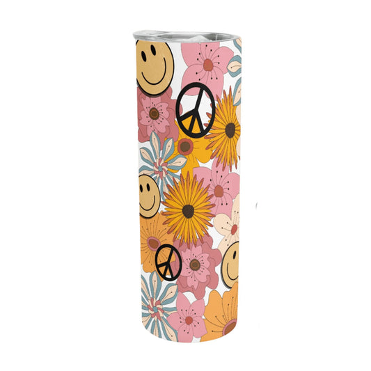 Vibrant Floral Tumbler with Peace and Smile Symbols Tumblers Tumbler World 