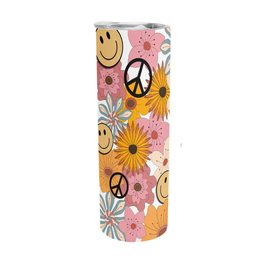 Vibrant Floral Tumbler with Peace and Smile Symbols - Tumbler World