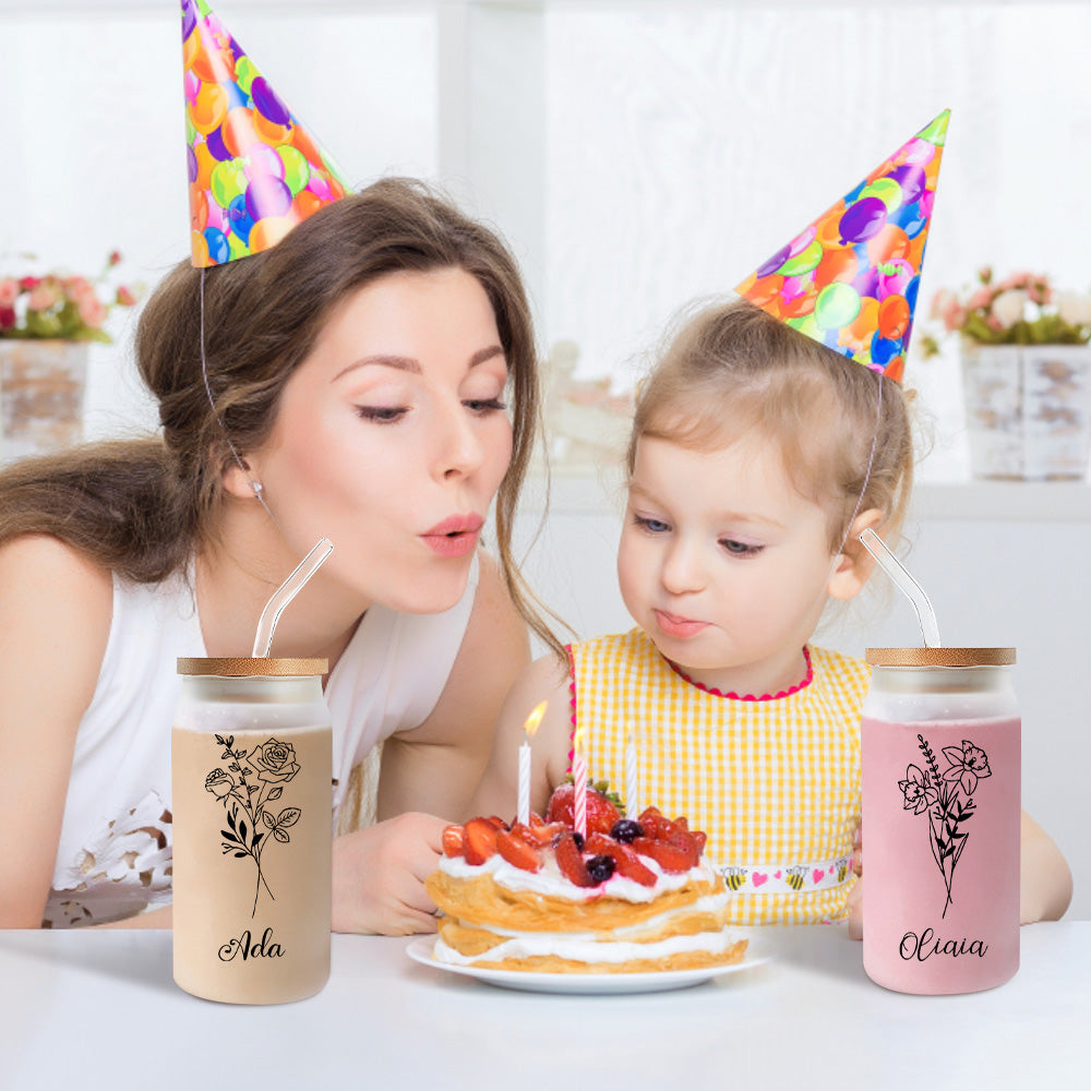 personalized flower  Frosted Can Glass