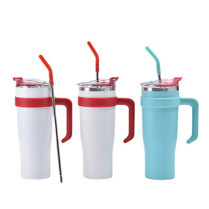 red tumbler with handle